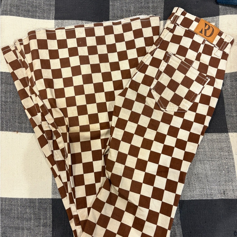 RD Brown Checkered Flare Jeans